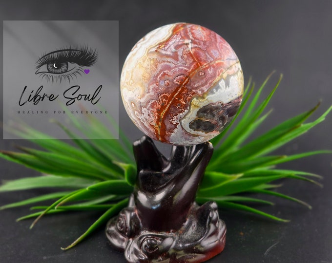 Natural Crazy Lace Agate Crystal Druzy 70mm Sphere | 448 grams| With Stand