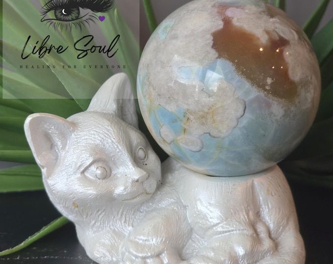Natural A++ Green Flower Agate Sphere with Druzy| 45mm | Grounding & Emotional Healing| Polished and superb quality!