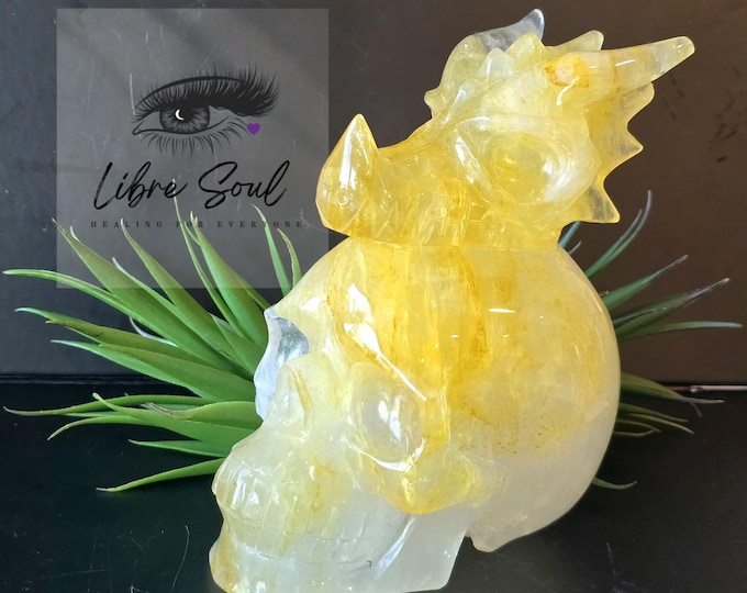 Natural Golden Healer Skull and Dragon Head Crystal Carving~ 6" Tall" A+ Quality |Golden Healer & Quartz
