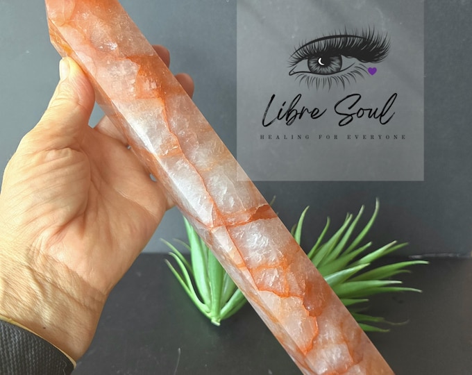 11" Fire Quartz Tower, Hematoid Pillar, Grounding Crystal, Natural Movement, US Shipped