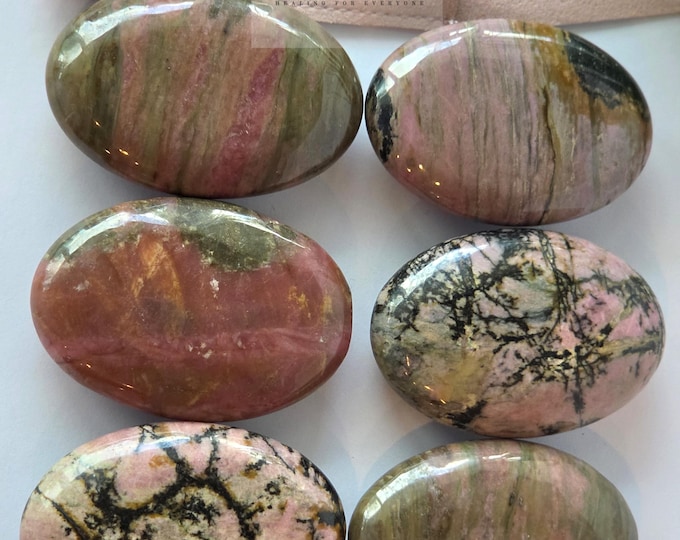 Natural Rhodonite Palm Stone: Polished Stone Crystal (Pochette Included)