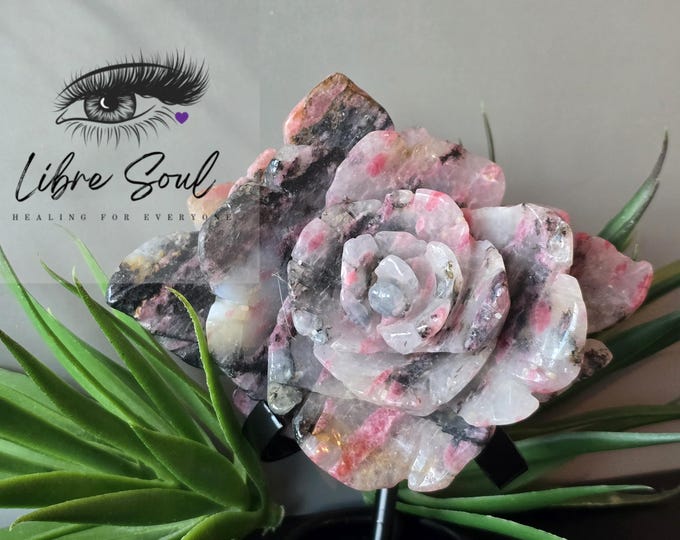 Natural Cherry Blossom Rhodonite Crystal Quartz Rose~ 4.5" Rhodonite Rose| Rose Crystal Carving| Gift idea|Wowza!!!