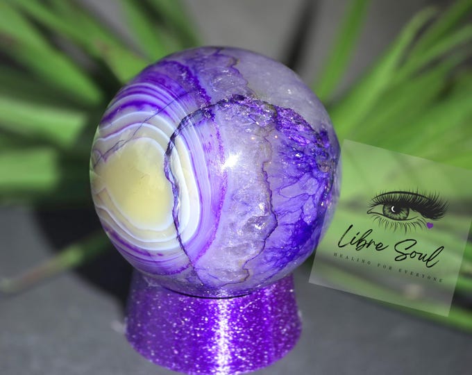SPARKLY Amethyst Agate Crystal Sphere| Amethyst &  Dyed Purple Agate 53mm w/ Rainbows |Purple stand Included!