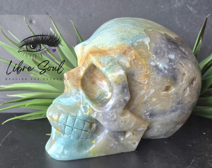 Sky Blue Amazonite Crystal Skull: Carved Stone (4.5"x 3" 918gms) 2lbs