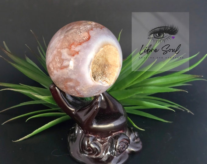 Natural 60mm Pink Amethyst Flower Agate Sphere w/Druzy| Pink Amethyst Flower Agate Crystal|