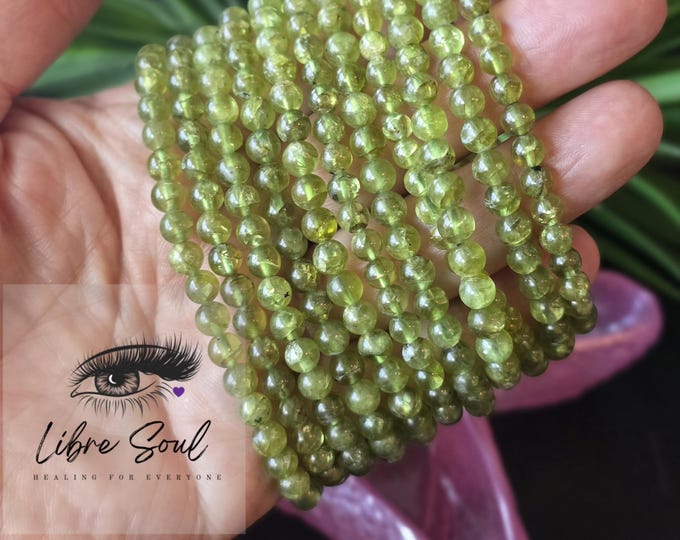 Natural Peridot  Bracelet: 5 mm Beaded, Confidence, Abundance & Prosperity
