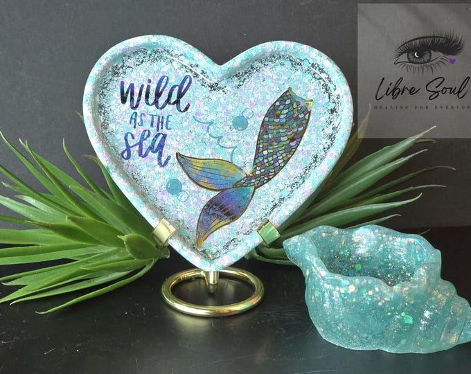 Mermaid 5" Heart Tray w/ Shell ~Wild As the Sea Resin Inspired by Libresoul Creations