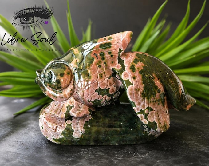 Orbicular Ocean Jasper GoldFish Figurine | Gold Fish  Crystal| Koi Fish