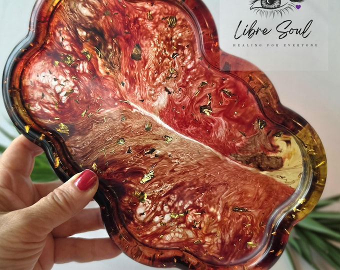 Fiery Red, Amber and Brown  Resin  Tray with touch of Gold Flecks!