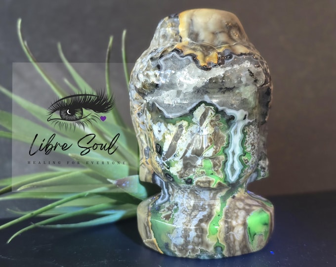 Natural Volcanic Agate 3.7" Buddha Carved Crystal! UV reactive ! Nice Size!! Gift Idea!
