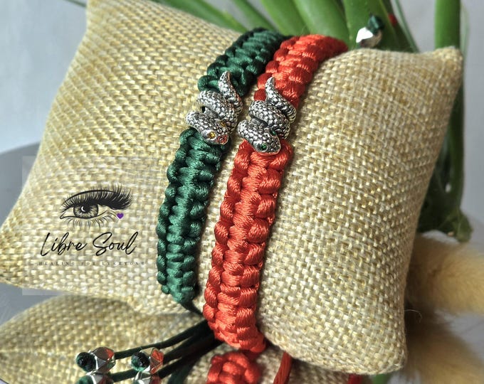 Year of the Snake Adjustable  Nylon Corded Bracelet~ Red Nylon or Green Nylon| Hand Weaved