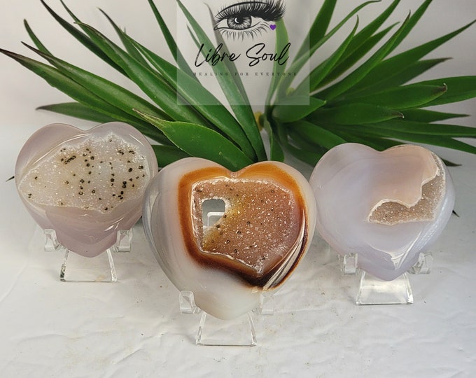 Natural Agate Druzy Hearts