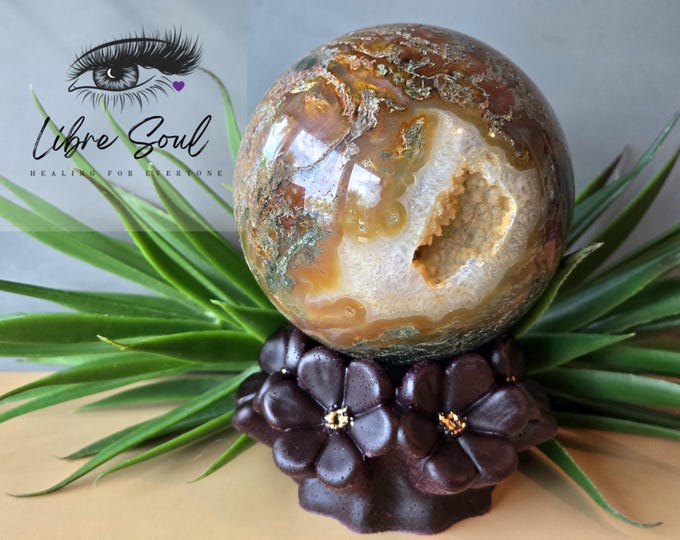 Natural 70mm  Red Moss Agate Crystal Sphere with Druzy~ Unique! Red Moss Agate Orbit |Grounding