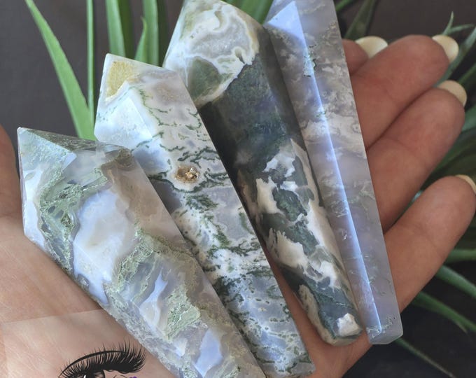 Natural Moss Agate Mini Sceptre /Mini Moss Agate wands| Mini Scepter Super Cute