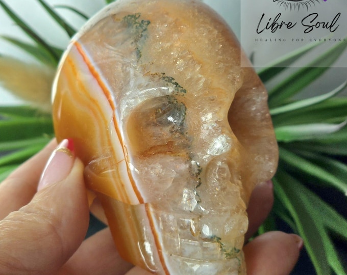 Natural Carnelian Crystal Skull Carving Banded Carnelian 3" Skull