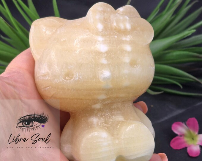 CHUNKY 3" Yellow Calcite Carved Hello Kitty Crystal~ Great Value!!!