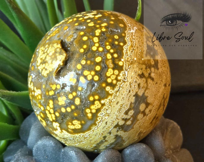 Ocean Jasper Orb Druzy Sphere: Druzy Crystal Healing Stone with Stand