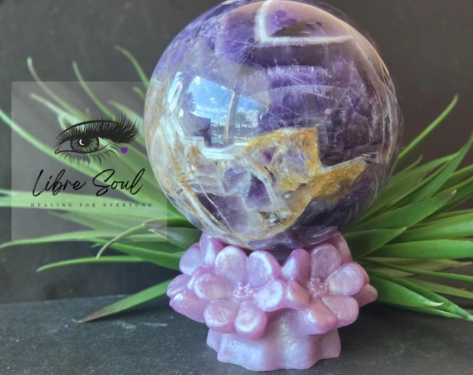 Chevron Amethyst Crystal Sphere: 62mm Dreamy Purple Flower Orbit