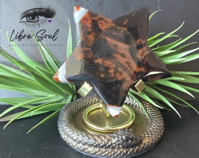 Banded Sardonyx Star: 4" Black Crystal Estrella with Stand