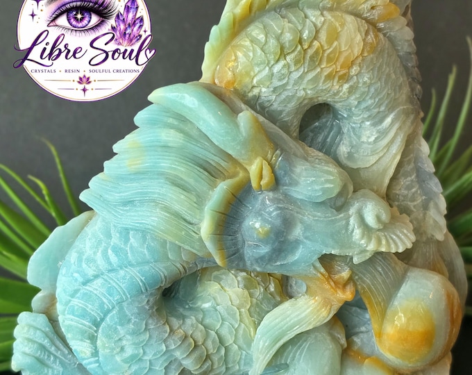7" Caribbean Calcite Dragon Figurine | Natural Stone Carving
