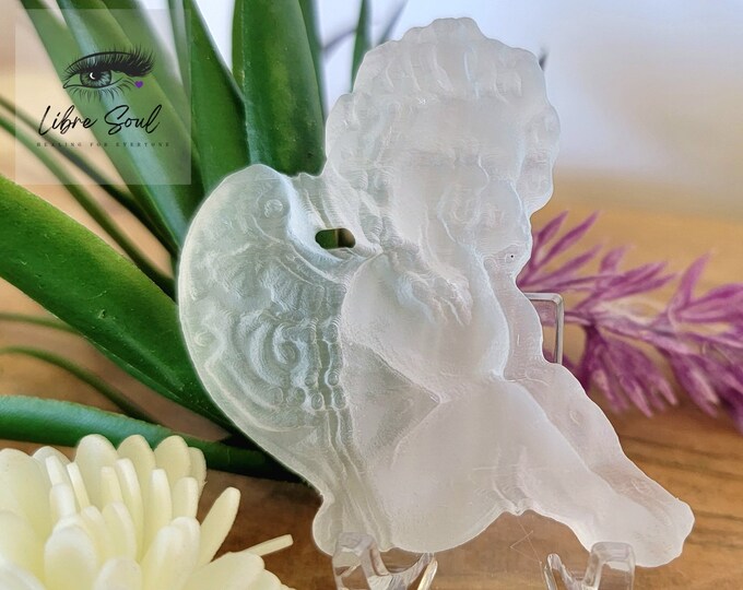 Natural Hand Carved Selenite Crystal Cupid~ Adorable
