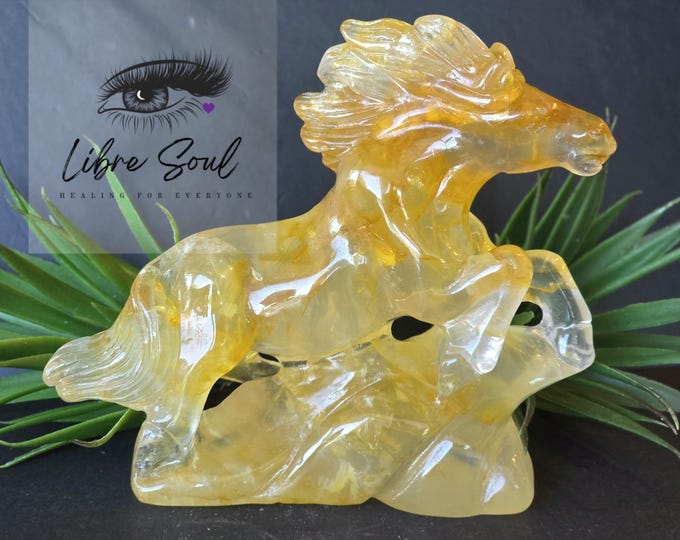 Golden Healer Horse Crystal Carving: 6" High Polished Stone