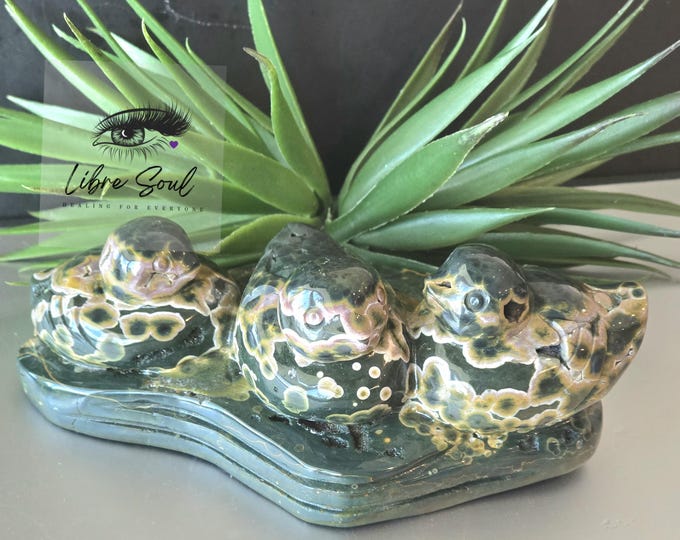 Orbicular Ocean Jasper 3 Little Duckies Figurine | Rubber Duck Crystal