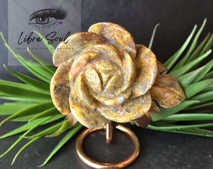 Crazy Lace Agate Crystal Rose:3.75" Carving with Stand/ Mexican Agate
