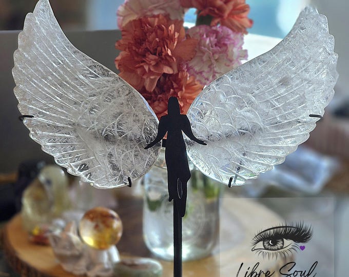 Natural Crystal Quartz Angel Wings with Stand| Healing Wings| Gorgeous Quality| 13" tall Gift Idea!!