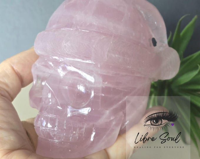 Natural Rose Quartz Santa Skull Crystal Carving 4.25"