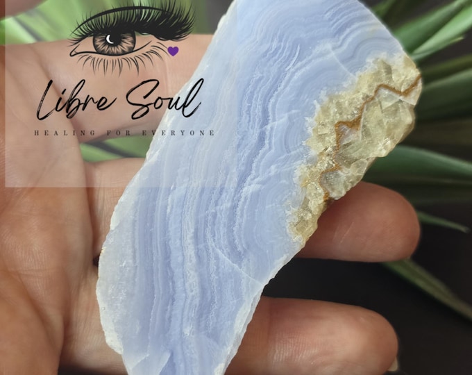 Natural Blue Lace Agate Crystal Slab Specimen with Stand|