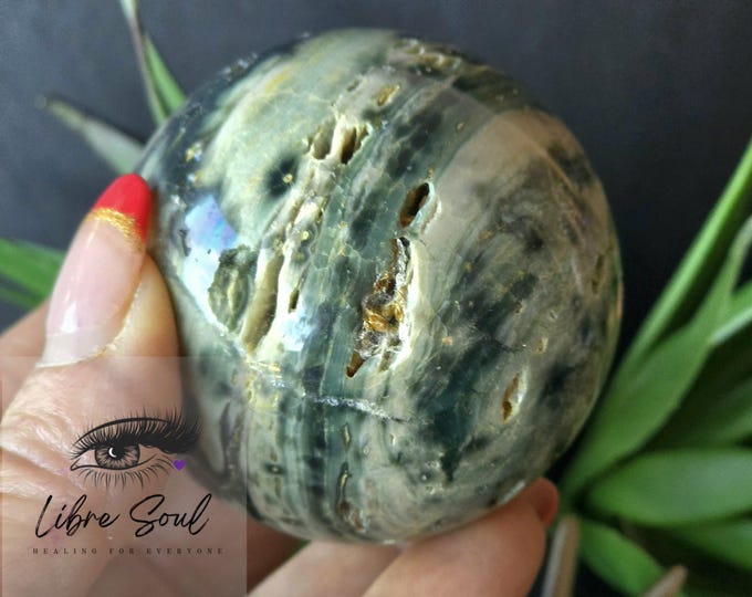 Natural Ocean Jasper Sphere  53mm with Druzy| Stand Included Beautiful Natural Markings!