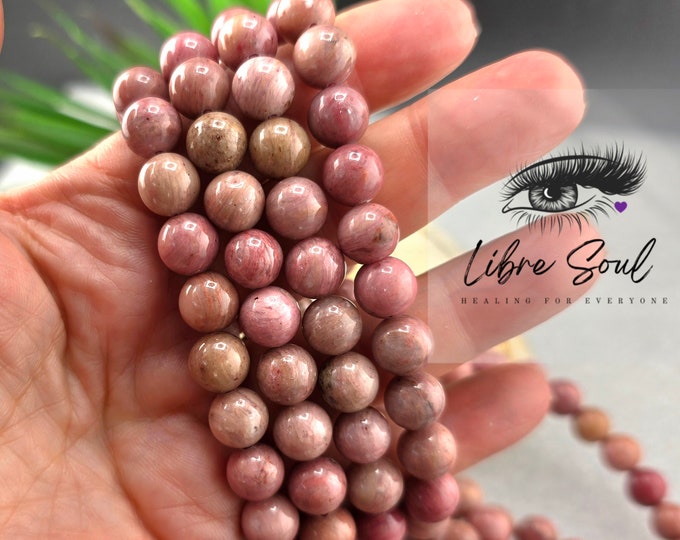 Natural 8mm Rhodonite Crystal Beaded Bracelets ~ with Pink Pouch !