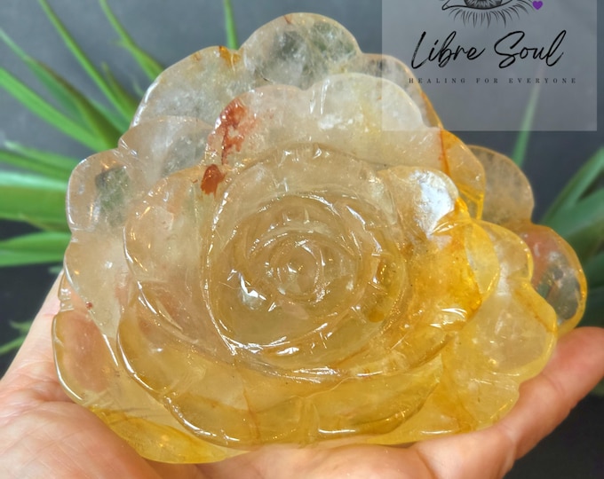 Fire Quartz Crystal Rose: 4.5" Carving | Hematoid Quartz from Madagascar
