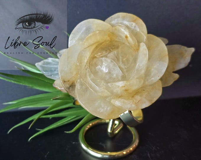 Golden Healer Quartz Crystal Rose: 5" Carving with Stand