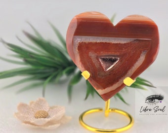 Cuore di cristallo di corniola naturale con drusa e supporto
