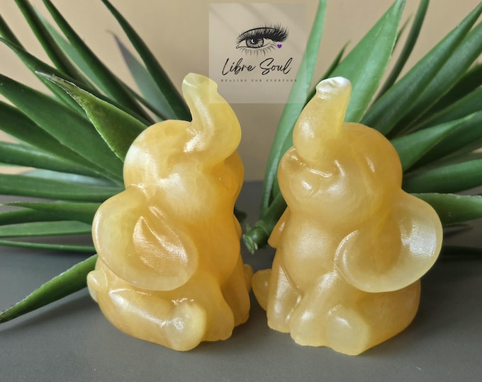 Natural Baby Elephant Yellow Calcite Crystal Carving| Super Cute 2.5" Tall| Pink Opal| Sodalite| Opalite