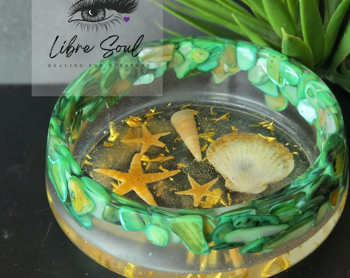 Green Mother of Pearl Resin Bowl, 4.5" Wide| Shell Bowl