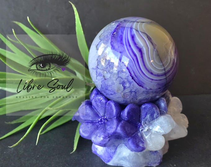 Sparkly Amethyst Agate Sphere (53mm) - Purple Crystal with Stand