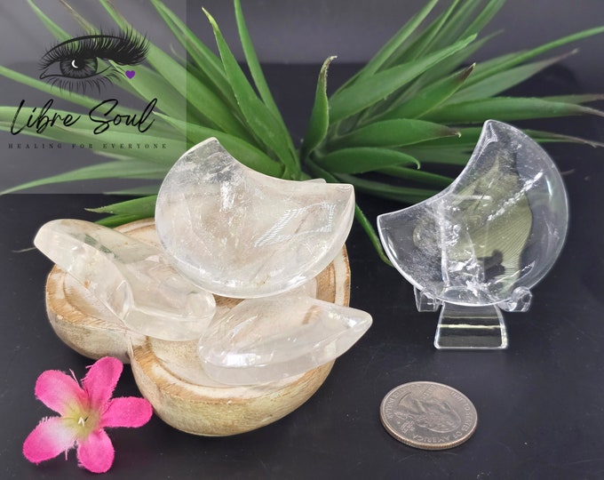 Natural 2" Clear Crystal Quartz  Crescent/ Half  Moon~ Super Cute and Clear! Great Value!