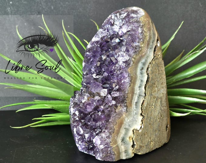 Natural Amethyst Flat base Cathedral Crystal Geode
