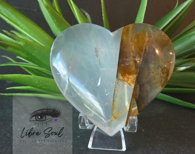 Natural Golden Healer Crystal Heart w/ A+ Quality 66mm 2.5"