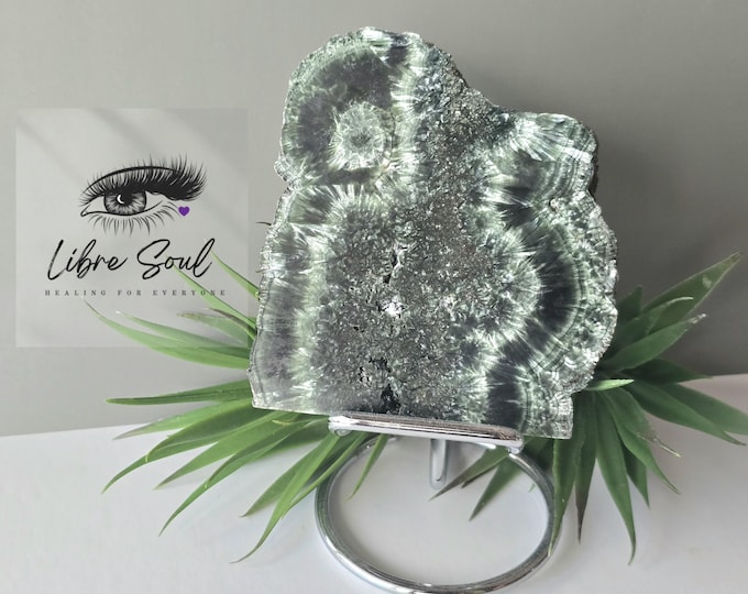 Natural Seraphinite Crystal Slice w/ Stand~ Rare| Heart Chakra| Detox |Liver and Kidney Self Love