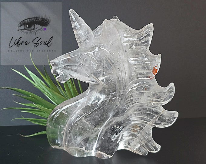 Huge 6"  Unicorn Crystal Quartz Carving w/ Hematoid~ Fire Quartz~ Unique