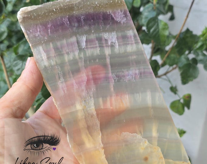 Pastel Fluorite Crystal Slice Specimen/Slab w/ stand