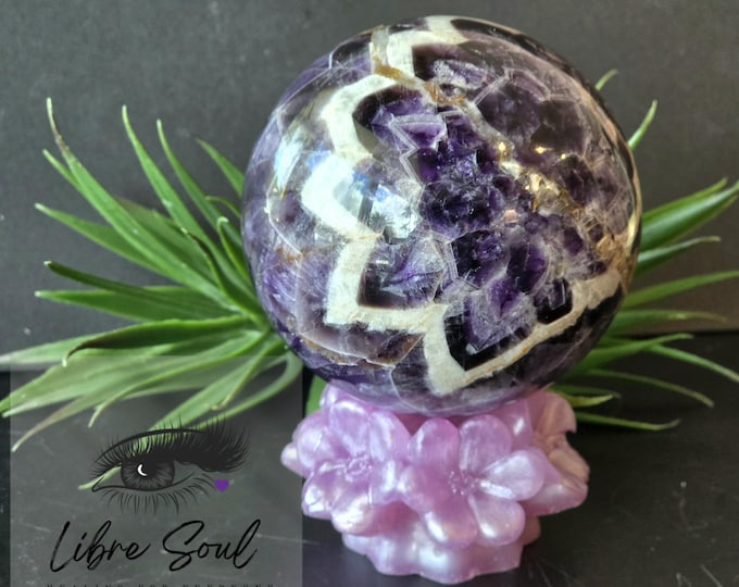 Chevron Amethyst Crystal Sphere: 85mm Dreamy Purple Flower Orbit