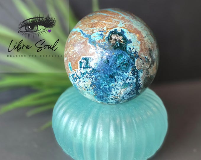 56mm Phoenix Turquoise Crystal Sphere with Stand