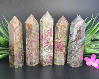 Natural Ruby Kyanite Crystal Point Tower: UV Reactive, Healing Stone