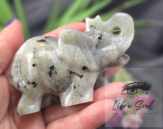 Natural Labradorite Elephant Crystal Carving| Hand Carved Labradorite Elephant