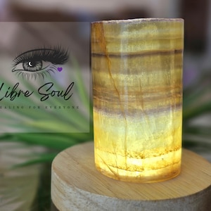Natural Fluorite Crystal Lamp: Rainbow Yellow Banding (USB Lamp Included)